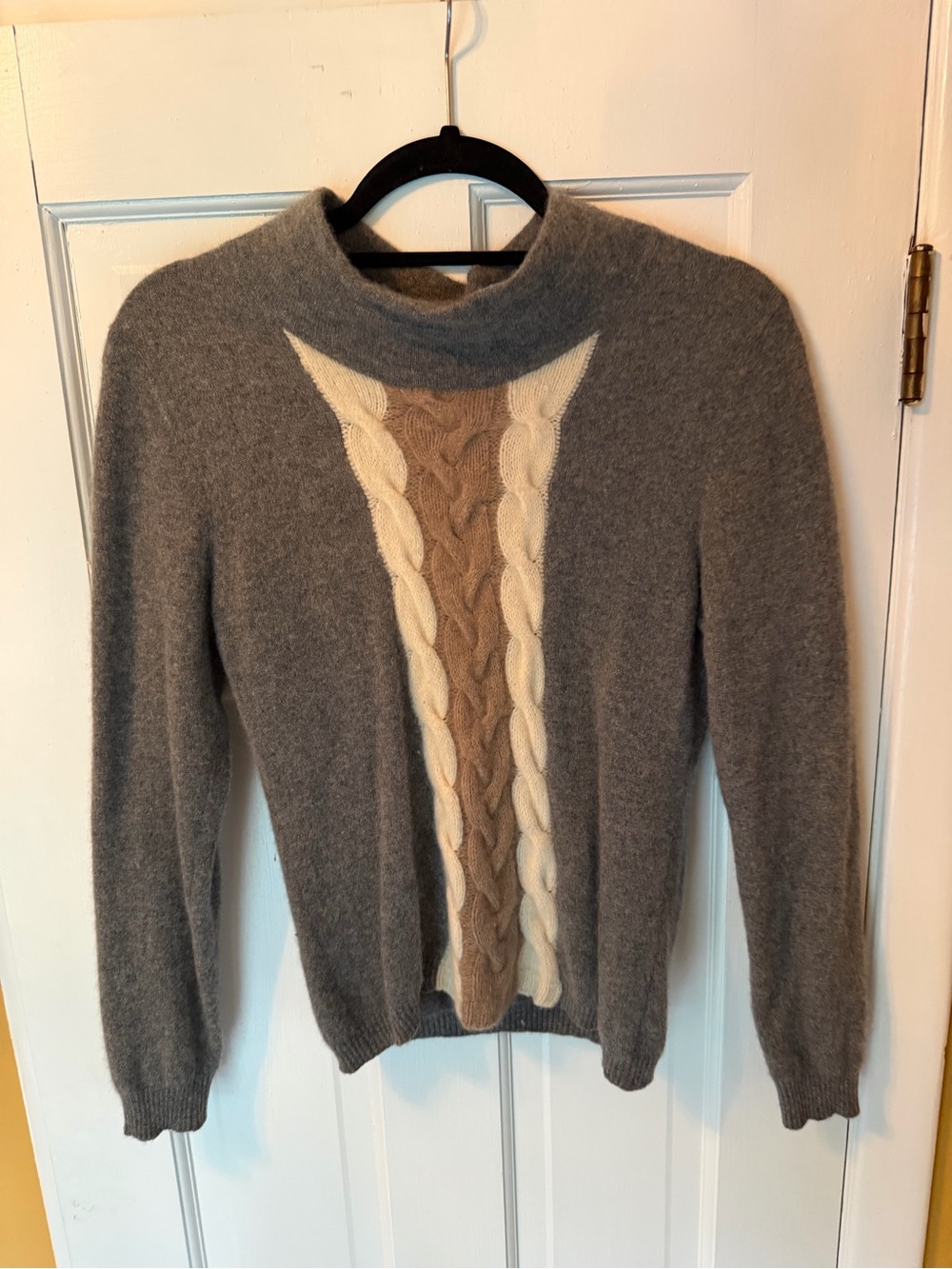 Twiggy 100% Pure Cashmere Sweater Gray Cable Knit Mock Neck Women’s Medium
